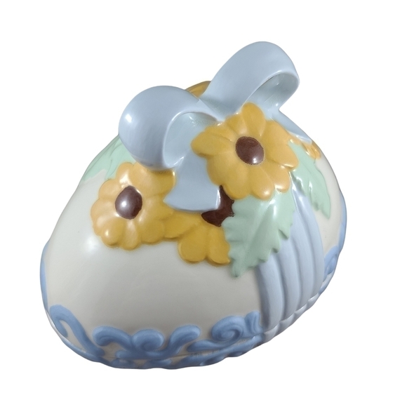 vintage Ceramic Easter Egg Candy Dish Container Sunflowers Spring Serving Ware - Picture 2 of 10